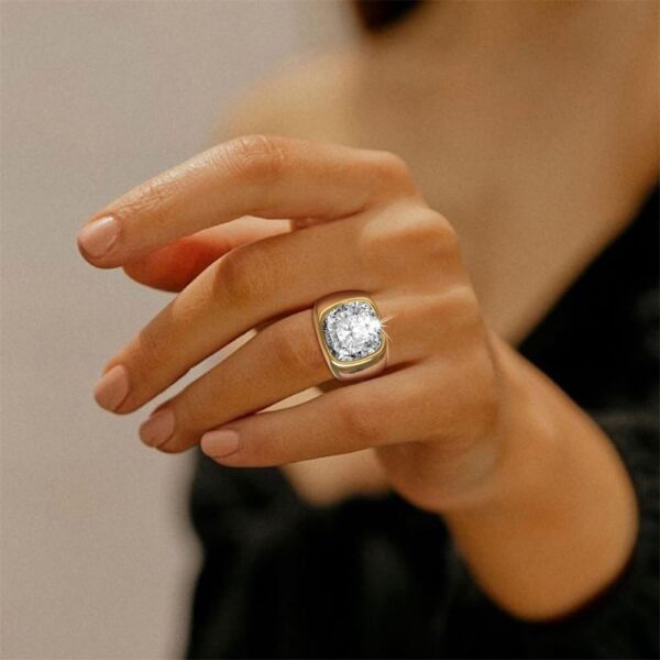 Dainty Square Agate Gemstone Ring Stainless Steel Sparkle Cubic Zirconia Band Rings for Women