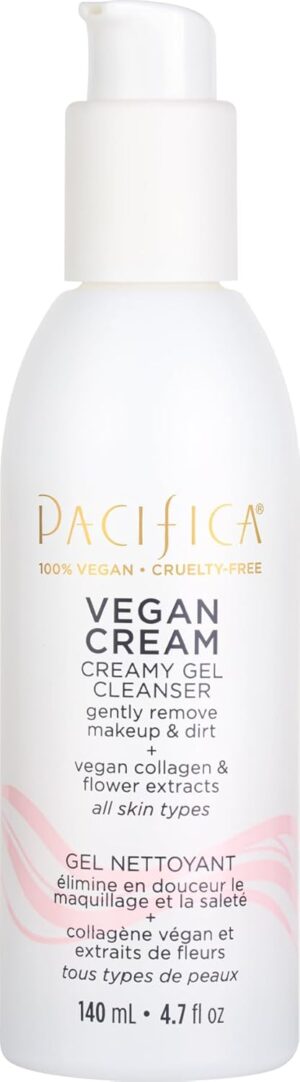 Pacifica Vegan Collagen Cream Gel Facial Cleanser - Daily Foaming Face Wash & Makeup Remover, Hydrating Anti-Aging Face Wash for Dry & Sensitive Skin, 4.7oz