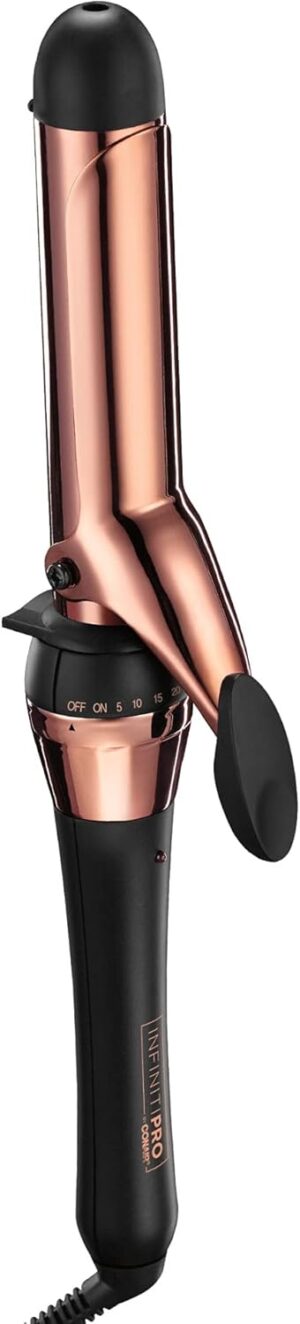 INFINITIPRO BY CONAIR Rose Gold Titanium 1 1/4-Inch Curling Iron, 1 ¼ inch barrel produces loose curls – for use on medium and long hair