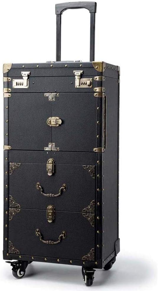 Rolling Lockable Makeup Train Case Hairdressing Trolley Stylist Beauty Salon Cosmetic Luggage Travel Organizer Tool Box with Hair Dryer Holder