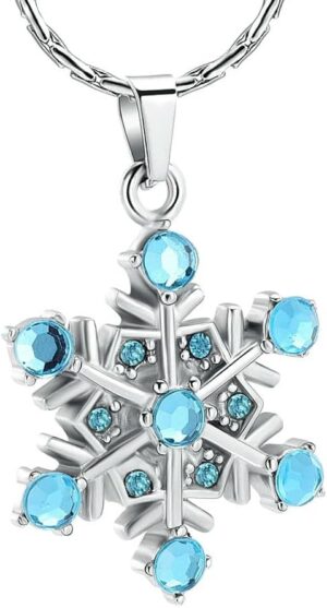 Memorial Urn Necklace Snowflake Pendant with Crystal Pet Dog Ashes Holder Stainless Steel for Woman Cremation Jewelry-C