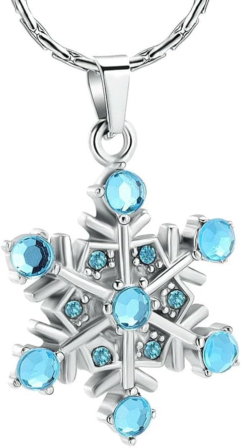 Memorial Urn Necklace Snowflake Pendant with Crystal Pet Dog Ashes Holder Stainless Steel for Woman Cremation Jewelry-C