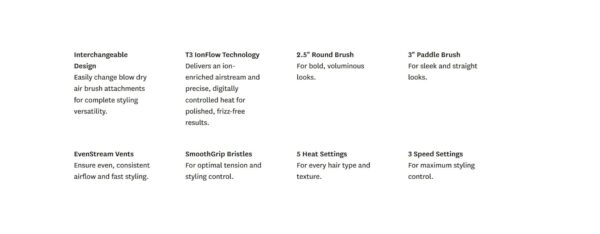 T3 AireBrush Duo Interchangeable Hot Air Blow Dry Brush with Two Attachments � Includes 15 Heat and Speed Combinations, T3 IonFlow Technology, Volume Booster Switch, Lock-in Cool Shot