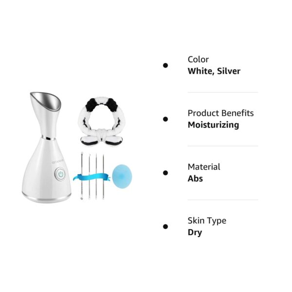 GETANYE Nano Ionic Face Steamer - 10X Penetration for Facial, Unclogs Pores, Moisturizing Spa Humidifier with Free Blackhead Remover Kit, Hair Band, Face Brush