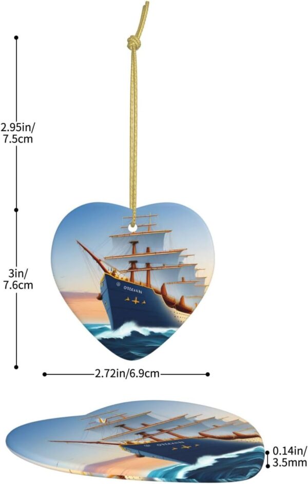 Christmas Ceramic Heart Pendant Decoration for Tree Hanging in Festive Season Ship Ocean Prints
