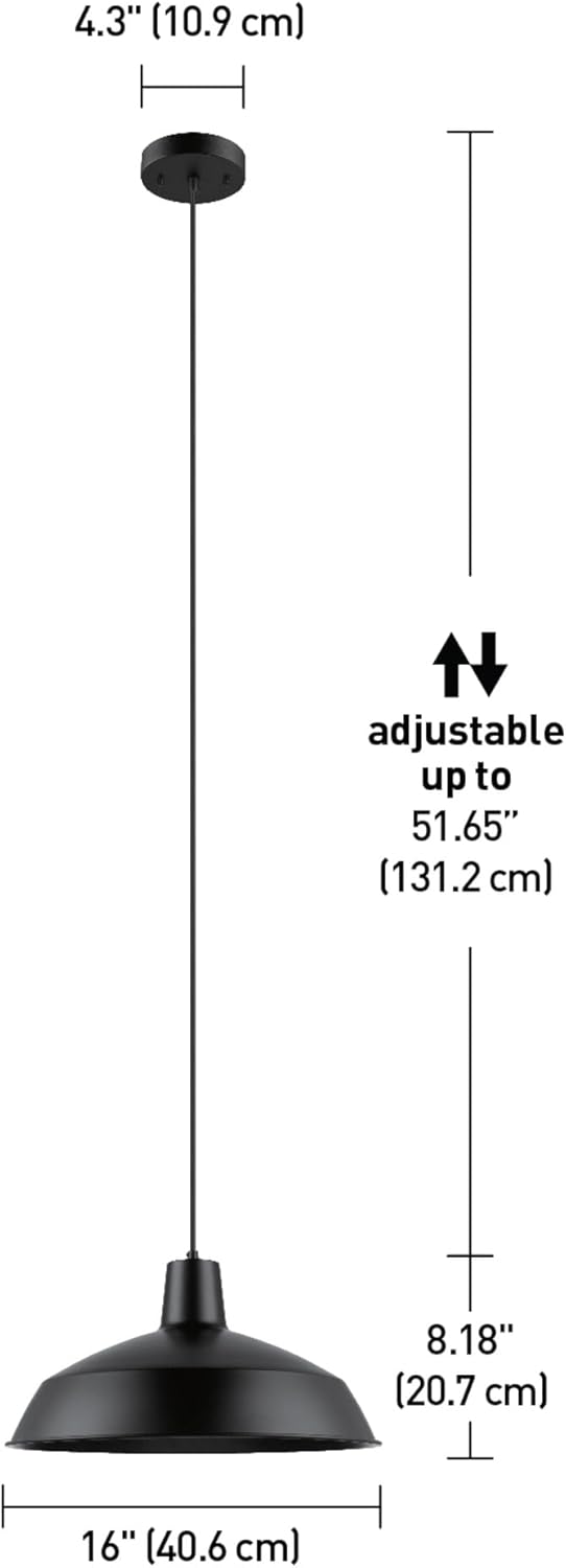 Globe Electric 65155 1-Light Industrial Warehouse Pendant Lighting, Matte Black, Hanging Lamp, Hanging Lights, Ceiling Light Fixture