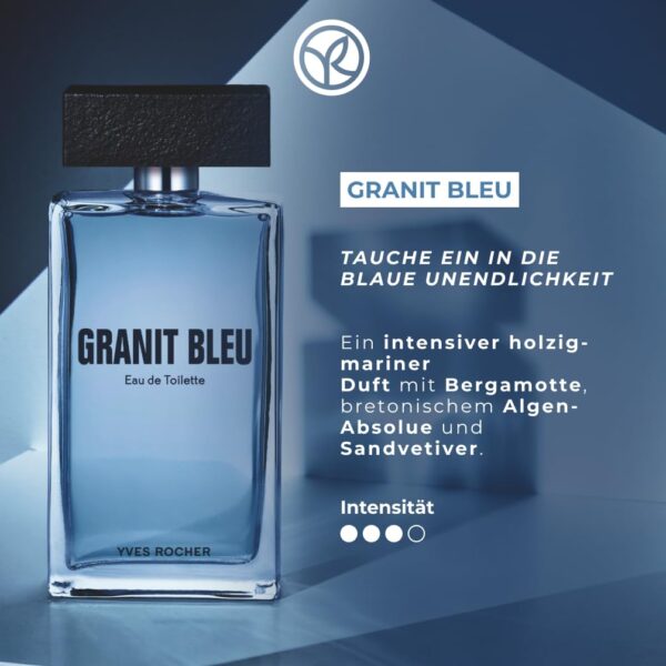 Yves Rocher Granit Bleu Eau de Toilette for Men Long Lasting Fragrance 100 ml./3.3 fl.oz.