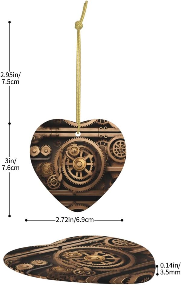 Christmas Ceramic Heart Pendant Decoration for Tree Hanging in Festive Season Gold Mechanical Gear Prints