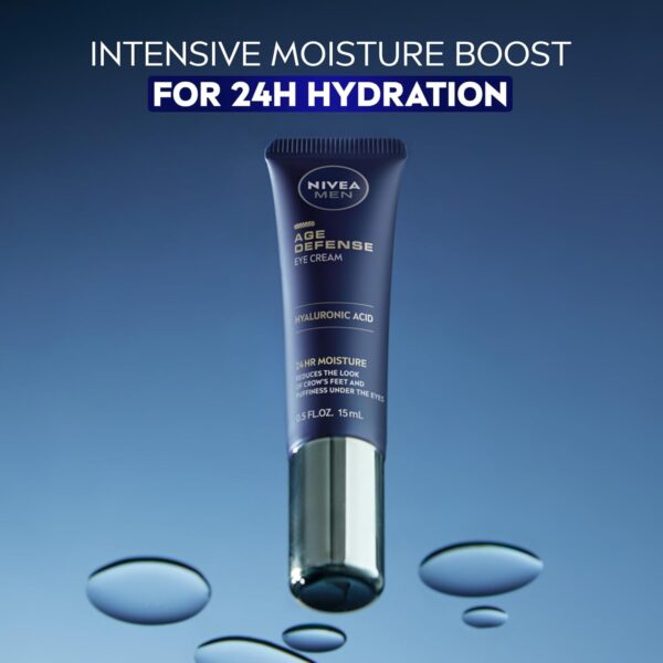 NIVEA Men Age Defense Eye Cream with Hyaluronic Acid, 24-Hour Hydrating Under Eye Cream for Men Helps Reduce Look of Crow’s Feet, Fine Lines and Dark Circles, 0.5 Fl Oz Tube