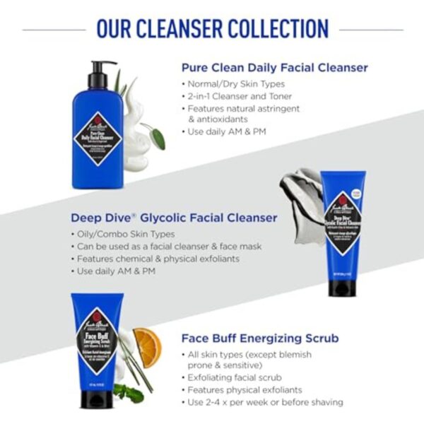 Jack Black Pure Clean Daily Facial Cleanser for Men - Mens Face Wash, Jack Black Face Wash Men's, Face Wash for Men, Face Cleanser for Men, 2-in-1 Mens Facial Cleanser & Toner, Gifts for Men