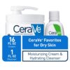 CeraVe Moisturizing Cream Combo Pack, Contains 16 Ounce with Pump & 1 Ounce Hydrating Facial Cleanser, Dry Skin Relief