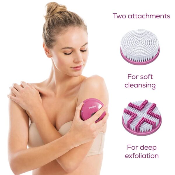 Beurer FC55 Electric Body Scrubber for Exfoliating and Massage, Waterproof for Showering, Cordless and Rechargeable, Spinning Skin Cleansing Brush with 2 Attachments