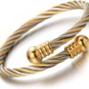 COOLSTEELANDBEYOND Elastic Adjustable Steel Twisted Cable Cuff Bangle Bracelet for Mens for Women