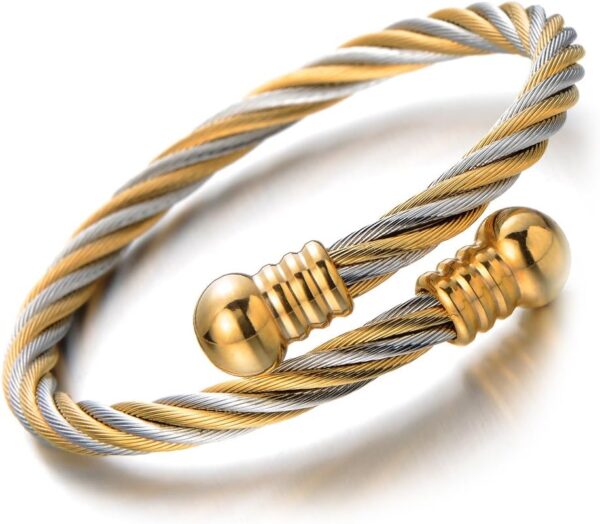 COOLSTEELANDBEYOND Elastic Adjustable Steel Twisted Cable Cuff Bangle Bracelet for Mens for Women