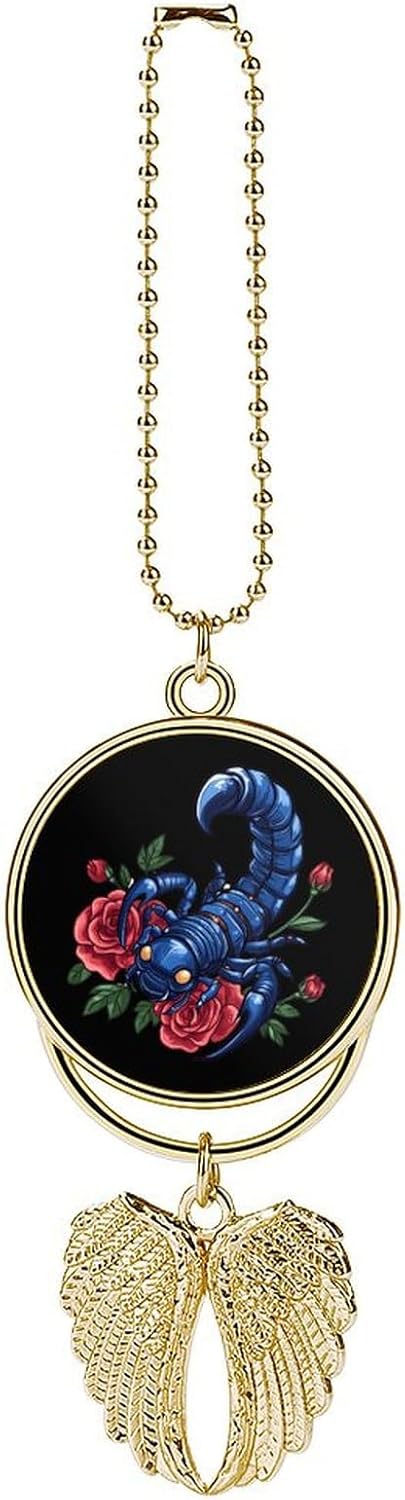 Tribal Scorpion Scorpio Zodiac Tattoo Car Hanging Ornaments Cute Rearview Mirror Swing Pendant Decorations Golden-Style