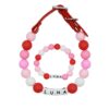 Friendship bracelet dog collar set Adjustable Beaded Name Dog Fashion Collar For Small Medium And Large Dogs Bead Silicone Dog Necklace Handmade Girl Boy Bling Fancy Female Cats Pretty Pearls Perla Cute Rinbow Heavy Duty (Pink Shades)