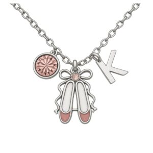 Ballet Shoes Necklace with Birthstone and Initial Charm – Personalized Ballerina Jewelry Gift for Dancers, Dance Teams, Recitals & Dance Competitions