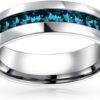 Bling Jewelry Customize Channel Set Crystal Eternity Band Ring Unisex Silver Toned Stainless Steel Birthstone Month Colors 6mm Sizes 5-12