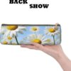 Spring Daisy Flowers Makeup Bag Leather Pencil Case for Work Office Zippered Pen Pouch Aesthetic Pencil Storage Bag Portable Coin Pouch Purse for Travel