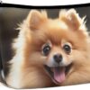 Pomeranian Dog Makeup Bag for Women Portable Travel Toiletry Pouch, PU Leather Cosmetic Bag with Zipper