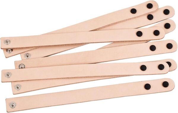 Realeather C4140-08 Narrow Leather Wristbands with Snap Closure, 7.5” to 8.5” L X .75"W, Natural, 8-Pack