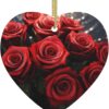 Christmas Ceramic Heart Pendant Decoration for Tree Hanging in Festive Season Red Roses Prints