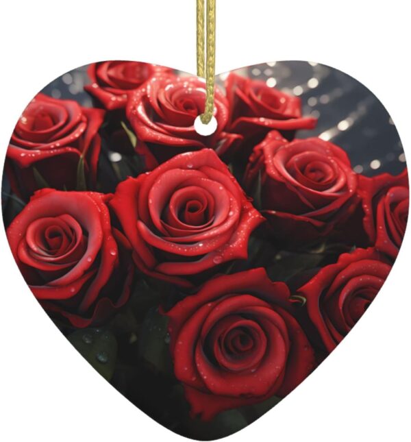 Christmas Ceramic Heart Pendant Decoration for Tree Hanging in Festive Season Red Roses Prints