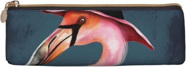 Halloween Flamingo Witch Hat Makeup Bag Leather Pencil Case for Work Office Zippered Pen Pouch Aesthetic Pencil Storage Bag Portable Coin Pouch Purse for Travel