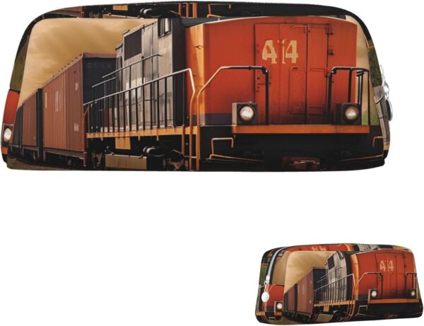 Pencil Case Freight Train Big Pencil Bag Portable Coin Pouch Aesthetic Cosmetic Bag Leather Makeup Bag