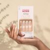 KISS Salon Acrylic French Manicure Set, ‘Leilani’, Medium Length, Nude Square Press-On Nails, Includes Pink Gel Nail Glue 0.07 Oz, Mini Nail File, Manicure Stick, and 28 Fake Nails, 31 Piece Set