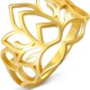 TEAMER Lotus Flower Ring Stainless Steel Filigree Lotus Ring Geometric Yoga Meditation Ring Inspirational Jewelry for Women