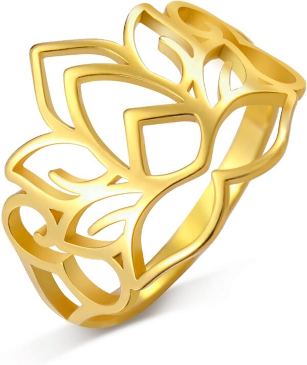 TEAMER Lotus Flower Ring Stainless Steel Filigree Lotus Ring Geometric Yoga Meditation Ring Inspirational Jewelry for Women