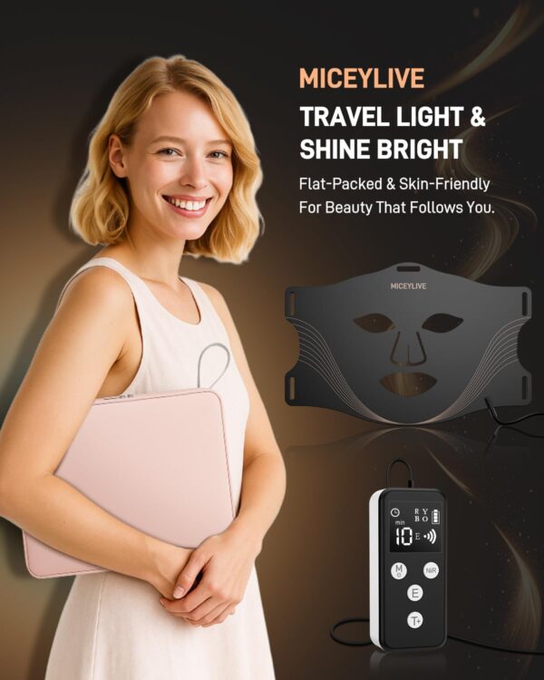 Red Light Therapy for Face - 6 Modes Portable Led Face Mask Light Therapy with Remote, Time Adjustment, Near-Infrared Skin Tightening Device at Home & Travel Skincare, 400 LEDs