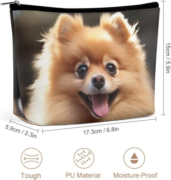 Pomeranian Dog Makeup Bag for Women Portable Travel Toiletry Pouch, PU Leather Cosmetic Bag with Zipper