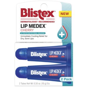 Blistex Cherry Lip Medex, 2 Count, 0.35 oz Each, Advanced Hydration, Medicated Relief with Cooling, Soothes and Protects, Restores Healthy Moisture Balance to Lips, 1 Pack