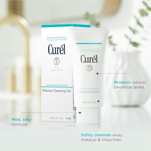 Curel Japanese Skin Care Makeup Cleansing Gel, Waterproof Eye Makeup Remover and Gentle Facial Cleanser for Dry, Sensitive Skin, Step 1 of 2, 4.5 Oz