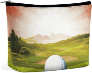Golf Sport Makeup Bag for Women Portable Travel Toiletry Pouch, PU Leather Cosmetic Bag with Zipper