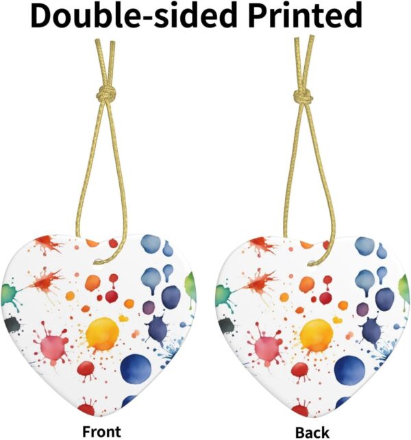 Christmas Ceramic Heart Pendant Decoration for Tree Hanging in Festive Season Stains of Watercolor Paint Splatters Prints