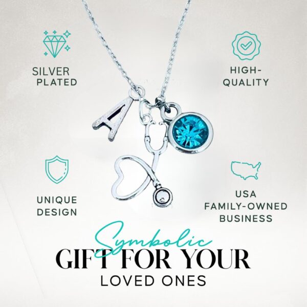Personalized Nurse Necklace with Initial and Birthstone Charm, Stethoscope Pendant, Custom Jewelry Gift for Nurses, Nursing Students, and Medical Professionals