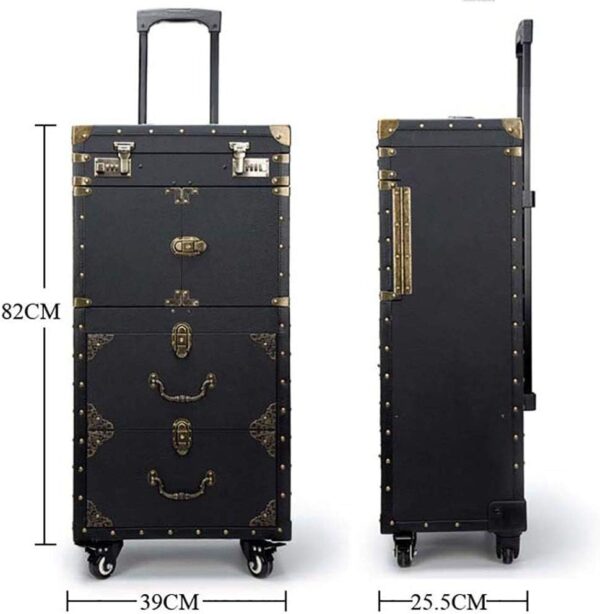 Rolling Lockable Makeup Train Case Hairdressing Trolley Stylist Beauty Salon Cosmetic Luggage Travel Organizer Tool Box with Hair Dryer Holder