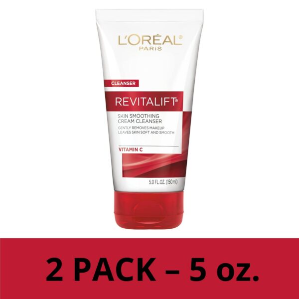 L'Oreal Paris Revitalift Daily Cream Cleanser, Gentle Makeup Remover Face Wash with Vitamin C 5 fl. oz (Pack of 2)