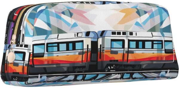 Monorail Train Pencil Pouch Large Capacity Pencil Case Leather Cosmetic Bag Office Desk Organizer Coin Pouch Portable Zipper Toiletry Bag for Travel Outdoor