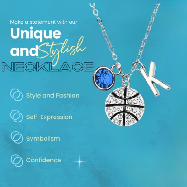 Sportybella - Personalized Basketball Necklace with Letter & Birthstone Charm, Basketball Jewelry, Gift for Players & Basketball Lovers