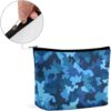 Blue Camo Makeup Bag for Women Portable Travel Toiletry Pouch, PU Leather Cosmetic Bag with Zipper