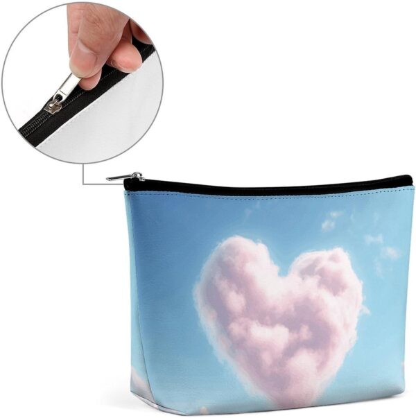 Heart Shaped Cloud Makeup Bag for Women Portable Travel Toiletry Pouch, PU Leather Cosmetic Bag with Zipper