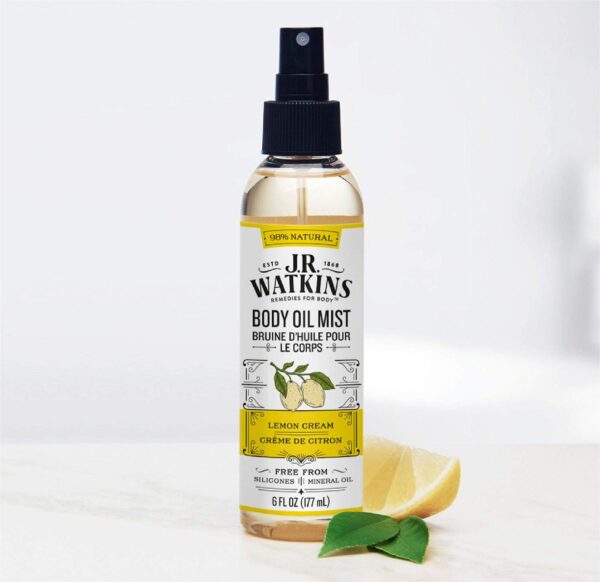 J.R. Watkins Natural Hydrating Body Oil Mist, Lemon Cream, Moisturizing Body Oil Spray for Glowing Skin, USA Made and Cruelty Free, 6 fl oz, Single