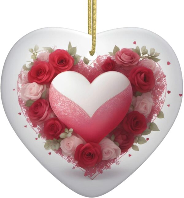 Christmas Ceramic Heart Pendant Decoration for Tree Hanging in Festive Season Romantic Heart Prints