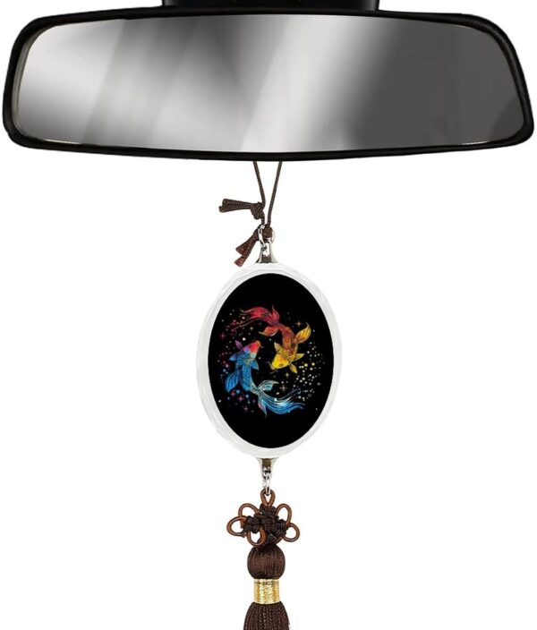 Pisces Zodiac Constellation Car Hanging Ornaments Crystal Rearview Mirror Swing Pendant Accessories Ellipse