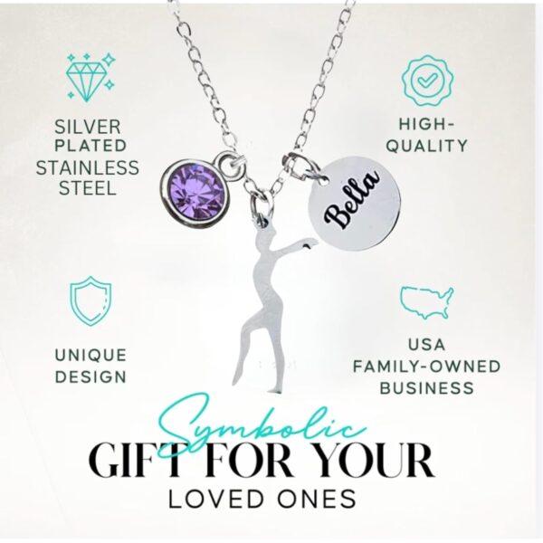Personalized Gymnastics Necklace with Name Engraved & Birthstone Charm, Custom Gymnastics Jewelry - Gymnast Necklace For Gymnast