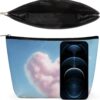 Heart Shaped Cloud Makeup Bag for Women Portable Travel Toiletry Pouch, PU Leather Cosmetic Bag with Zipper